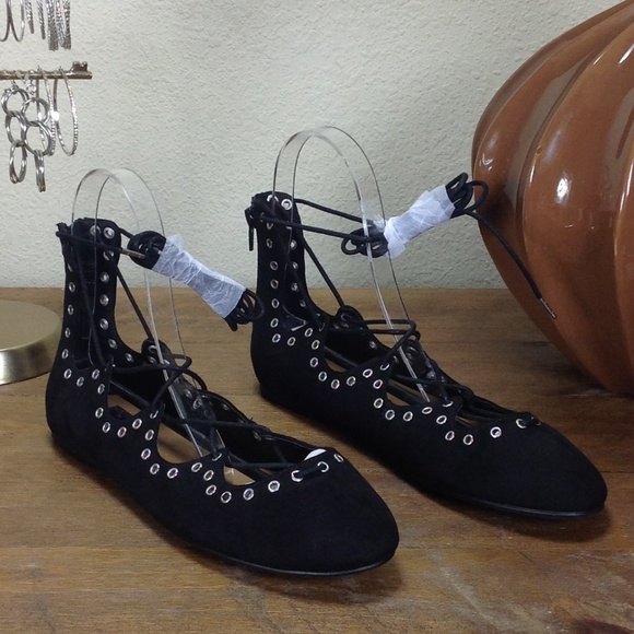 NWOT Dolce Vita Black Textile Lace Up Ball… - Picture 2 of 7
